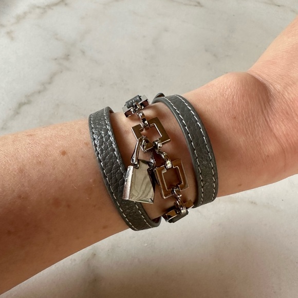 Grey leather Wrap Lock Bracelet | leather wrap charm bracelet - Picture 2 of 9
